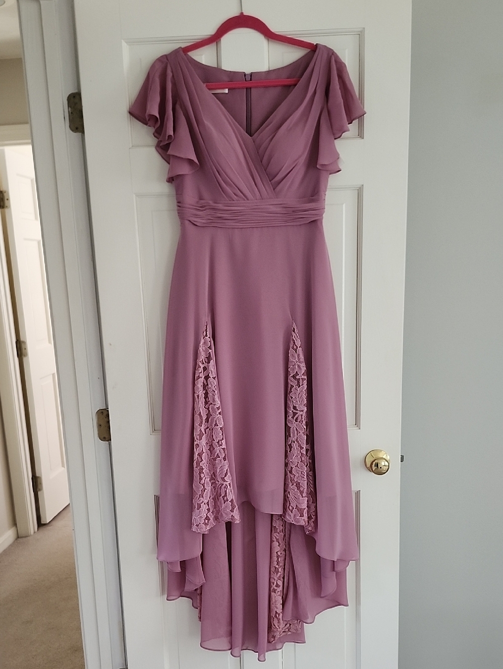 JJs House Dusty Mauve Lace-Panel High-Low Dress NWT